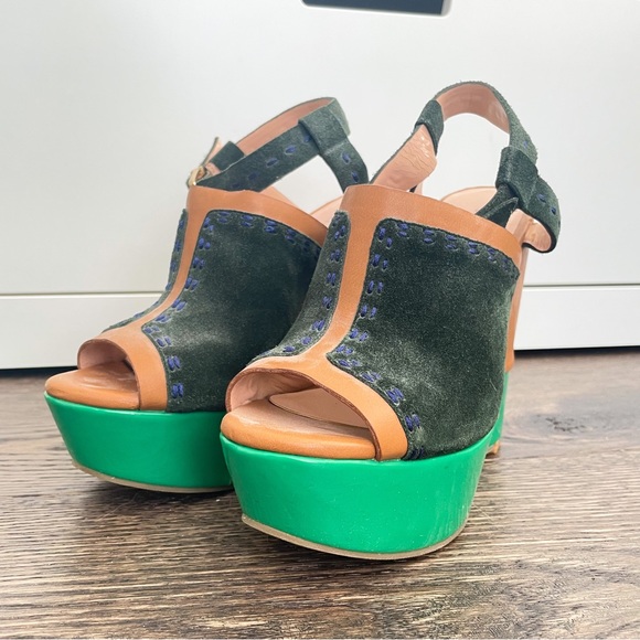 Solesociety Green Suede Wedges Size 5.5-Size 6 - Picture 3 of 10